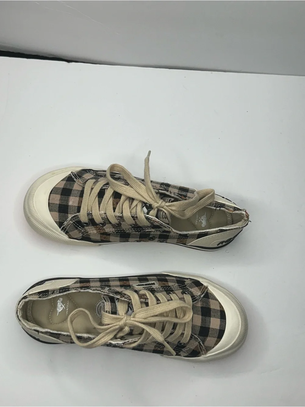 Kids Plaid Canvas Lace-Up Sneakers in Beige and Black